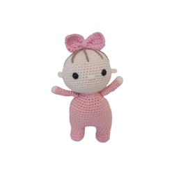 Peluche bebé rosa con lazo hecho a mano a ganchillo (amigurumi). - Imagen 1