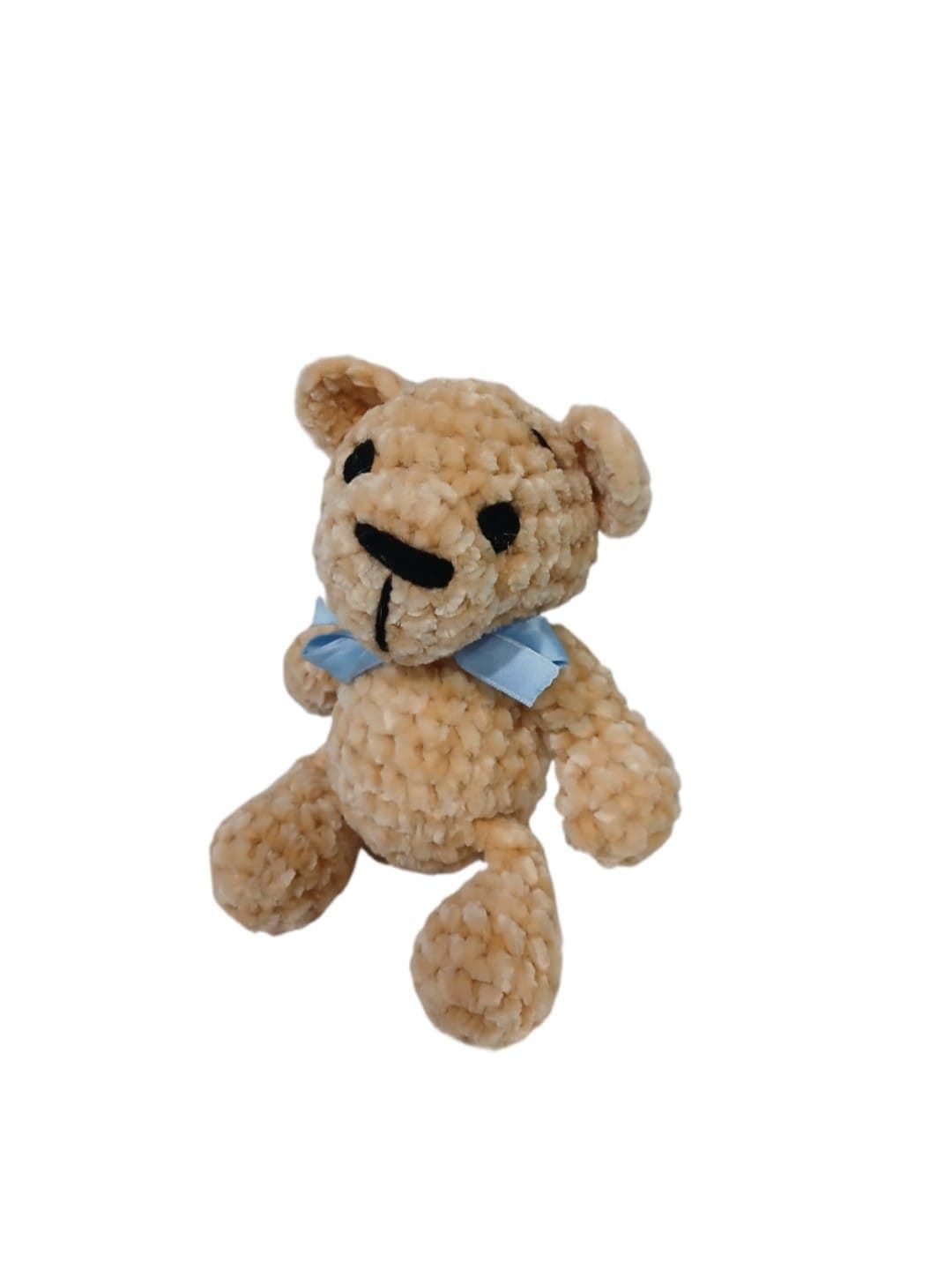 Peluche beige en lana chenille hecha mano a ganchillo (amigurumi). - Imagen 3