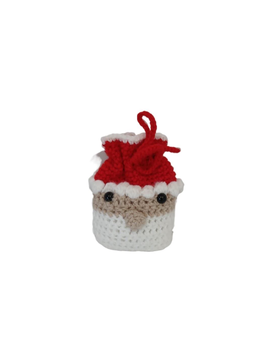Peluche bolsa papá noel avideño hecha a mano a ganchillo (amigurumi). - Imagen 4