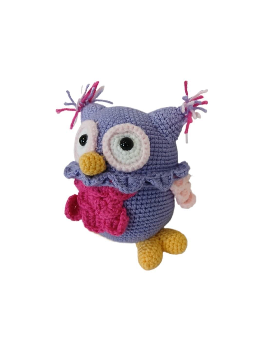 Peluche búho lila hecho a mano a ganchillo (amigurumi) - Imagen 3