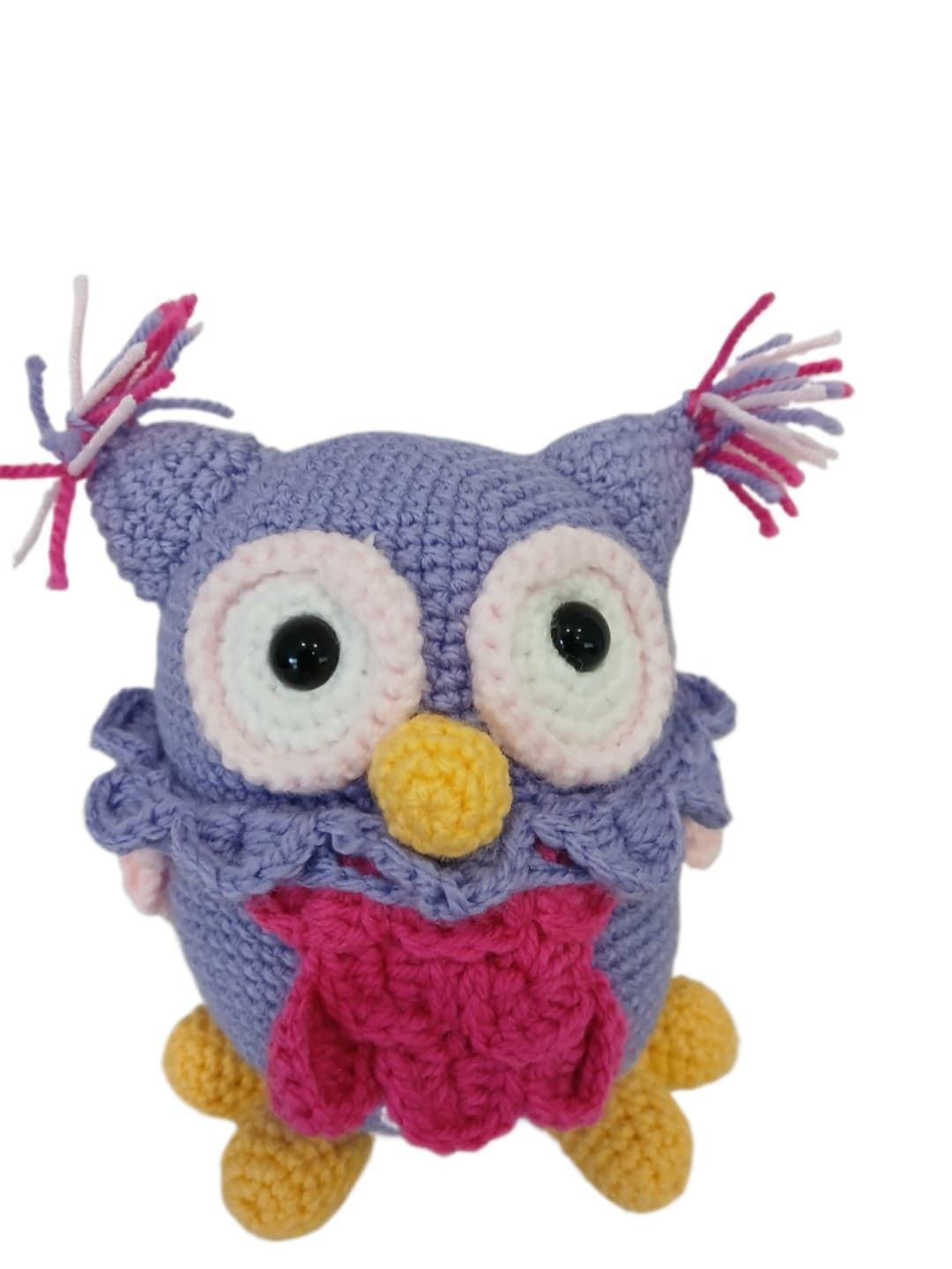 Peluche búho lila hecho a mano a ganchillo (amigurumi) - Imagen 4