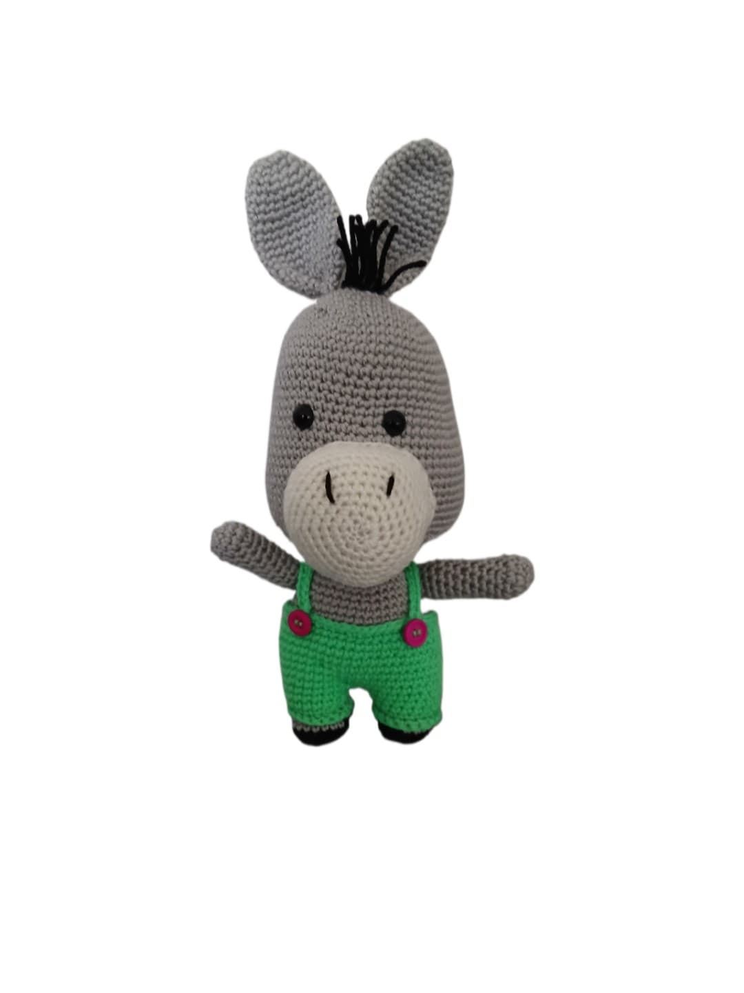 Peluche burro con pantalones hecho a mano a ganchillo (amigurumi). - Imagen 1