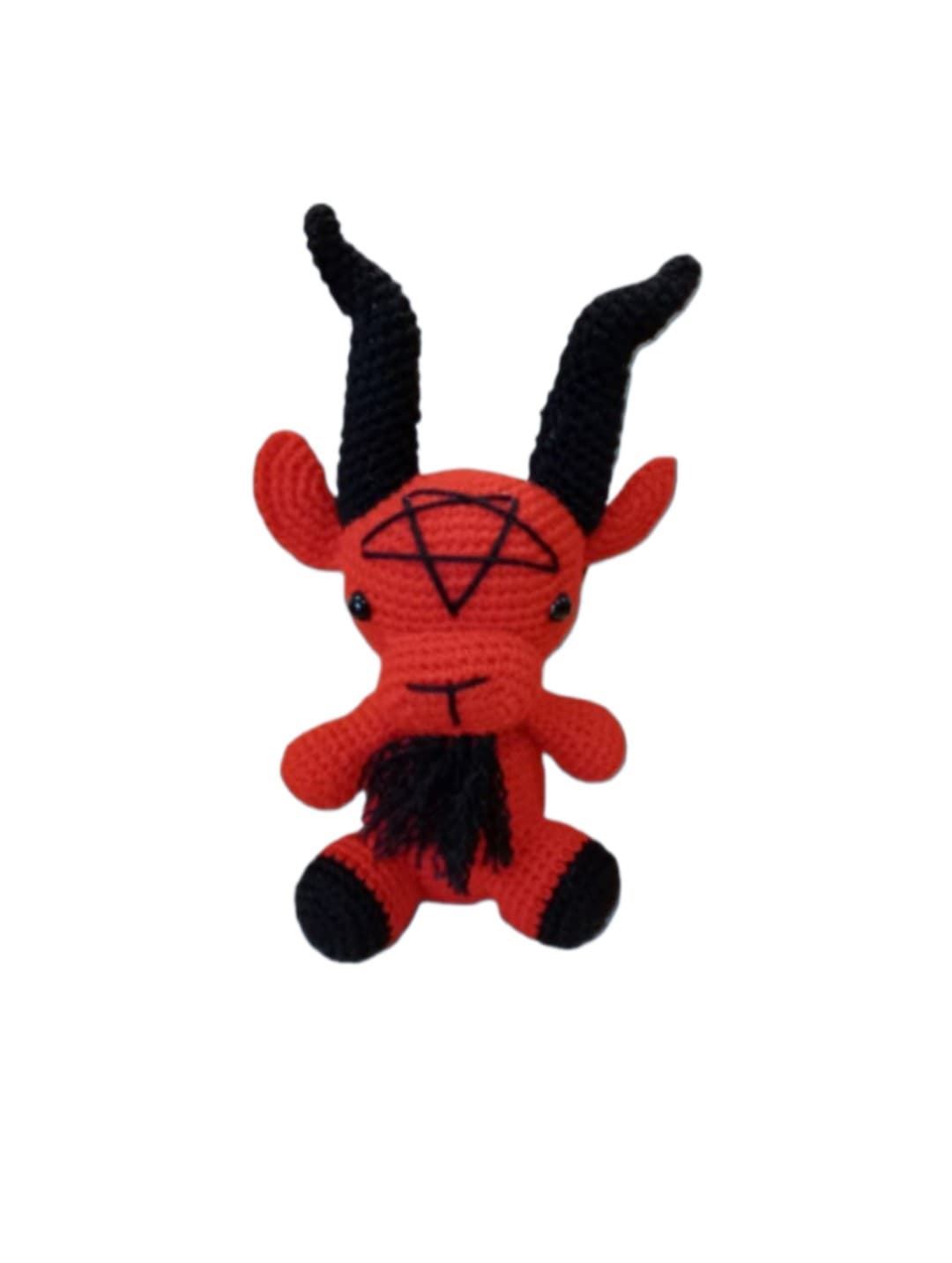Peluche cabra satánica roja Baphomet hecho a mano a ganchillo (amigurumi). - Imagen 1