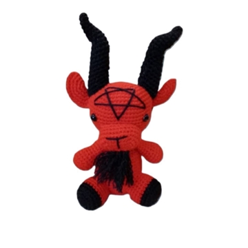 Peluche cabra satánica roja Baphomet hecho a mano a ganchillo (amigurumi). - Imagen 1