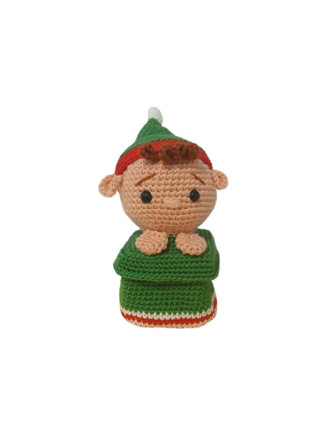 Peluche caja de regalo duende navideño hecha a mano a ganchillo (amigurumi). - Imagen 1