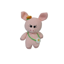 Peluche cerdo con bolso flor hecho a mano a ganchillo (amigurumi). - Imagen 1