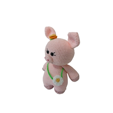 Peluche cerdo con bolso flor hecho a mano a ganchillo (amigurumi). - Imagen 2