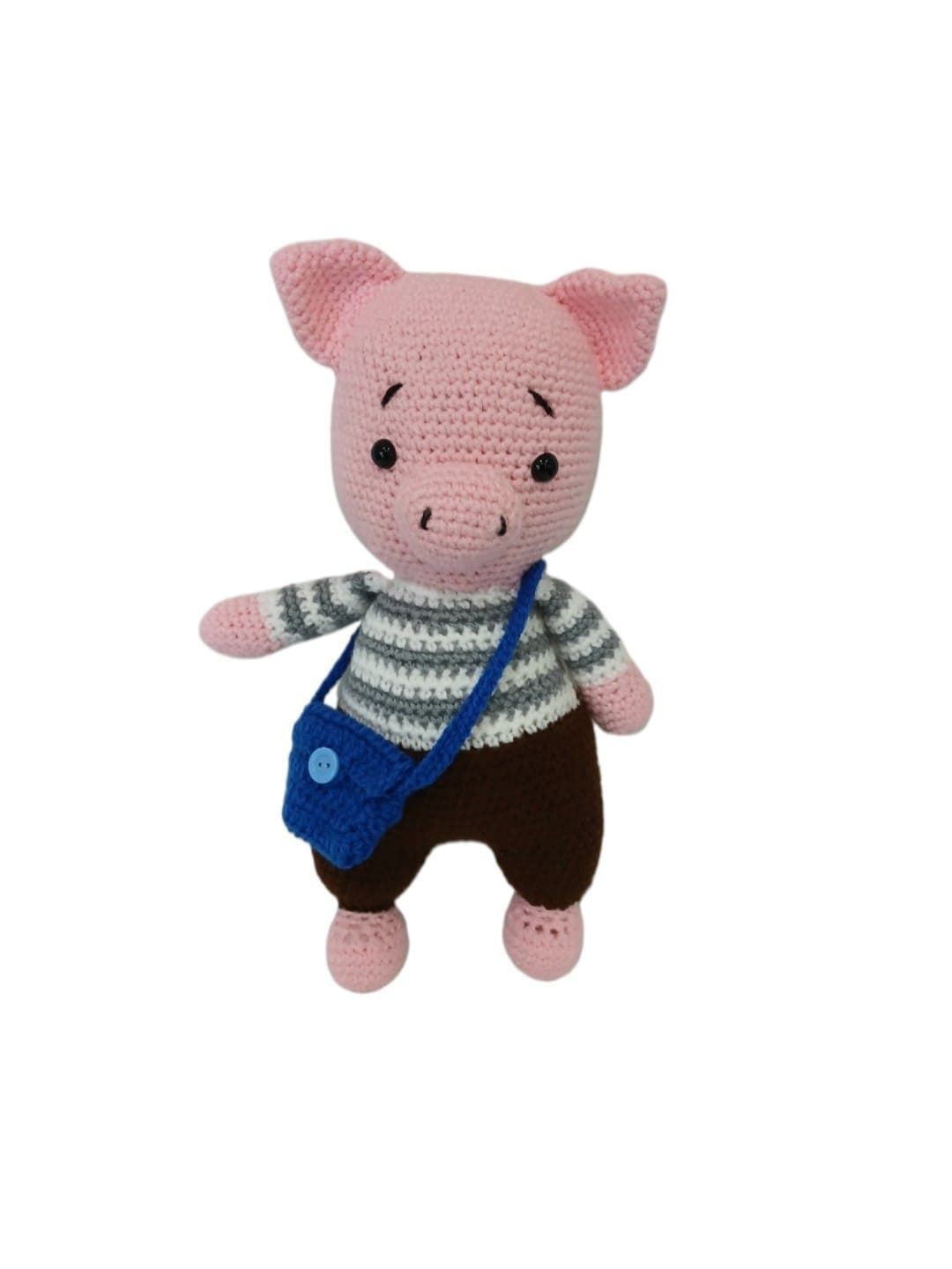 Peluche cerdo con pantalón hecho a mano a ganchillo (amigurumi). - Imagen 1