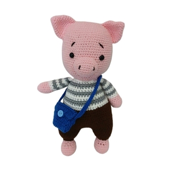 Peluche cerdo con pantalón hecho a mano a ganchillo (amigurumi). - Imagen 1