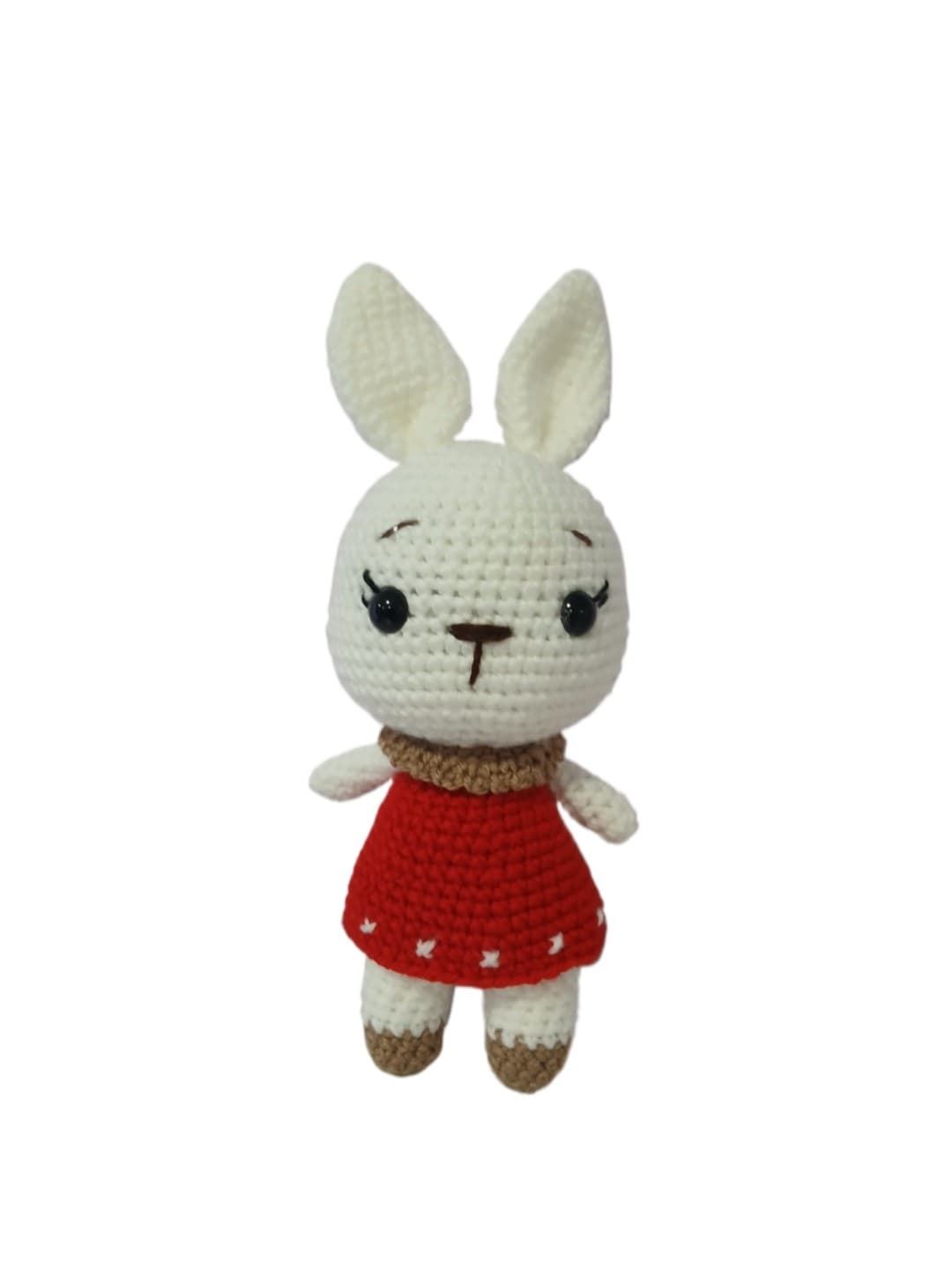 Peluche conej9 con vestido rojo hecho a mano a ganchillo (amigurumi). - Imagen 1