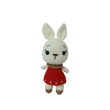 Peluche conej9 con vestido rojo hecho a mano a ganchillo (amigurumi). - Imagen 1