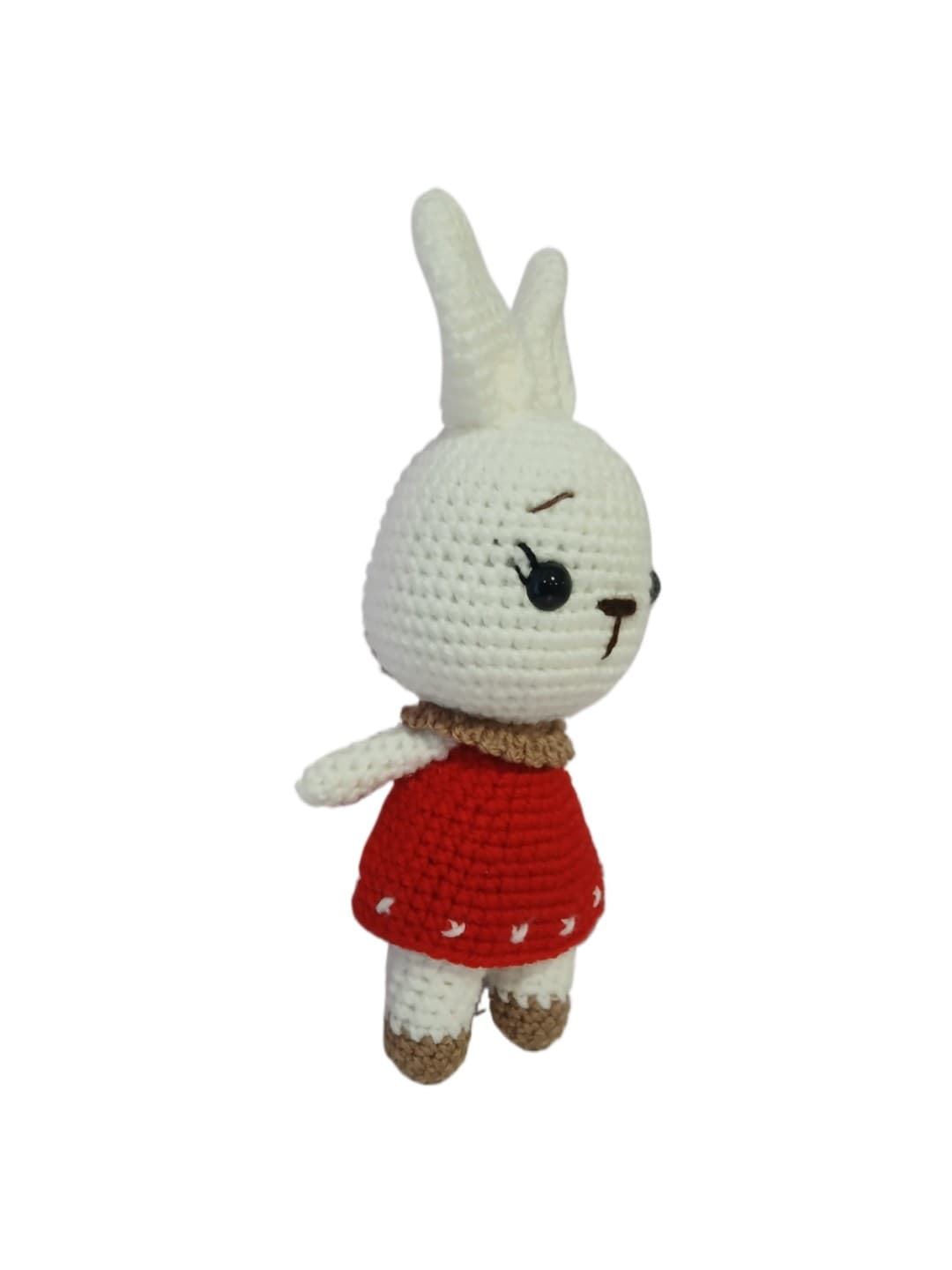 Peluche conej9 con vestido rojo hecho a mano a ganchillo (amigurumi). - Imagen 2