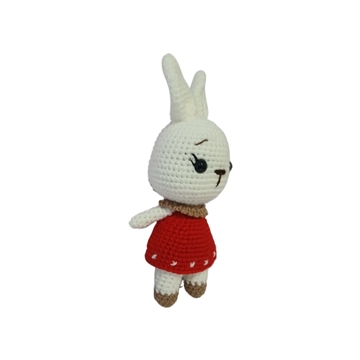Peluche conej9 con vestido rojo hecho a mano a ganchillo (amigurumi). - Imagen 2
