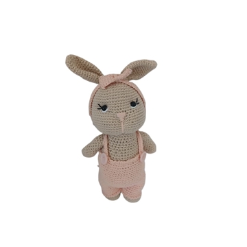 Peluche conejo con pantalon rosa hecha a mano a ganchillo (amigurumi). - Imagen 1