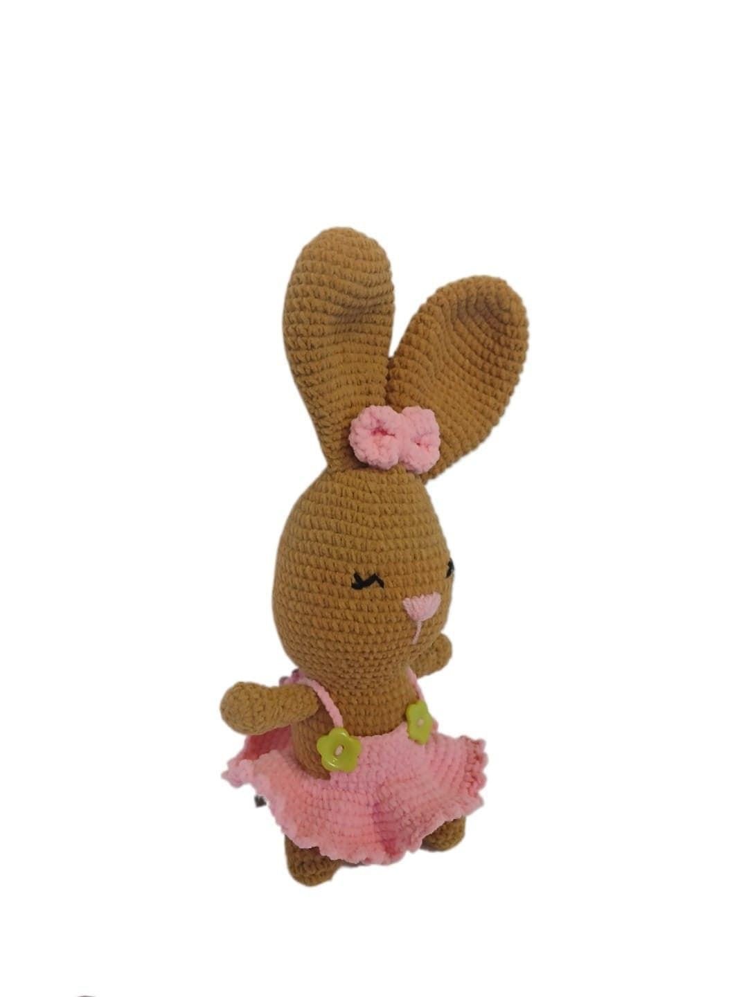 Peluche conejo con vestido lana chenille hecho a mano a ganchillo (amigurumi). - Imagen 2