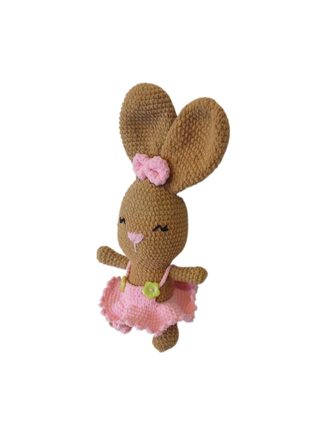 Peluche conejo con vestido lana chenille hecho a mano a ganchillo (amigurumi). - Imagen 3