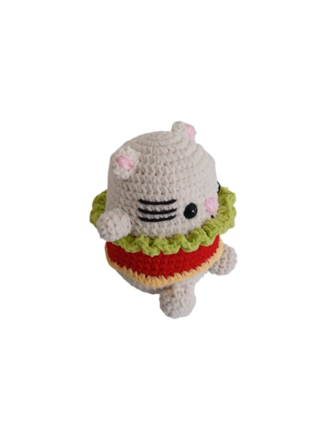 Peluche conejo hamburguesa en lana chenille hecho a mano a ganchillo (amigurumi). - Imagen 2