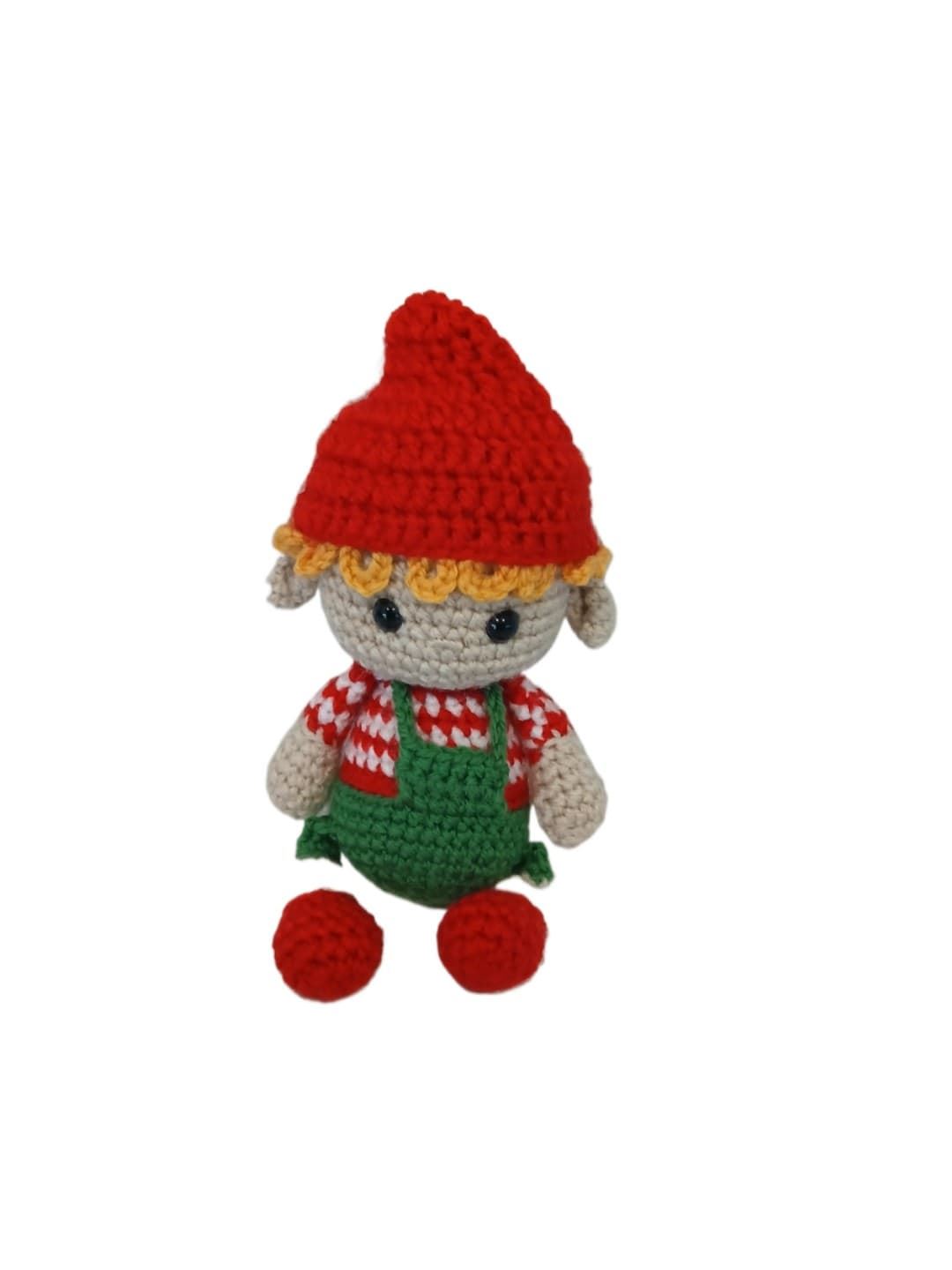 Peluche duende navideño-navidad hecho a mano a ganchillo (amigurumi). - Imagen 1