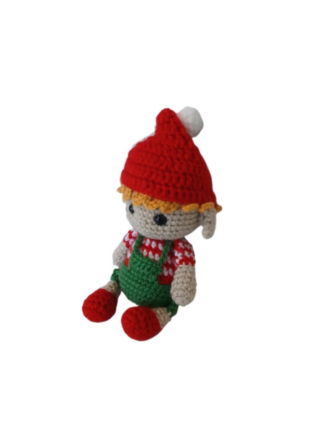 Peluche duende navideño-navidad hecho a mano a ganchillo (amigurumi). - Imagen 3