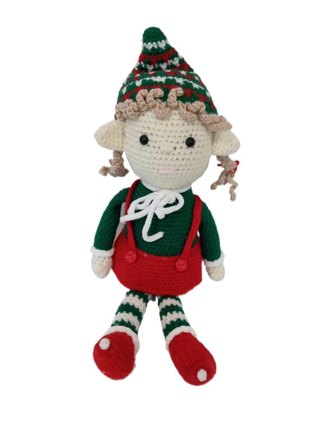Peluche el duende chica navideño-navidad hecho a mano a ganchillo (amigurumi). - Imagen 1