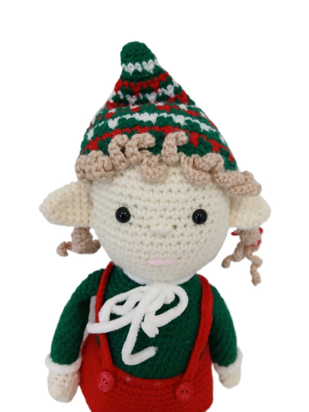 Peluche el duende chica navideño-navidad hecho a mano a ganchillo (amigurumi). - Imagen 3