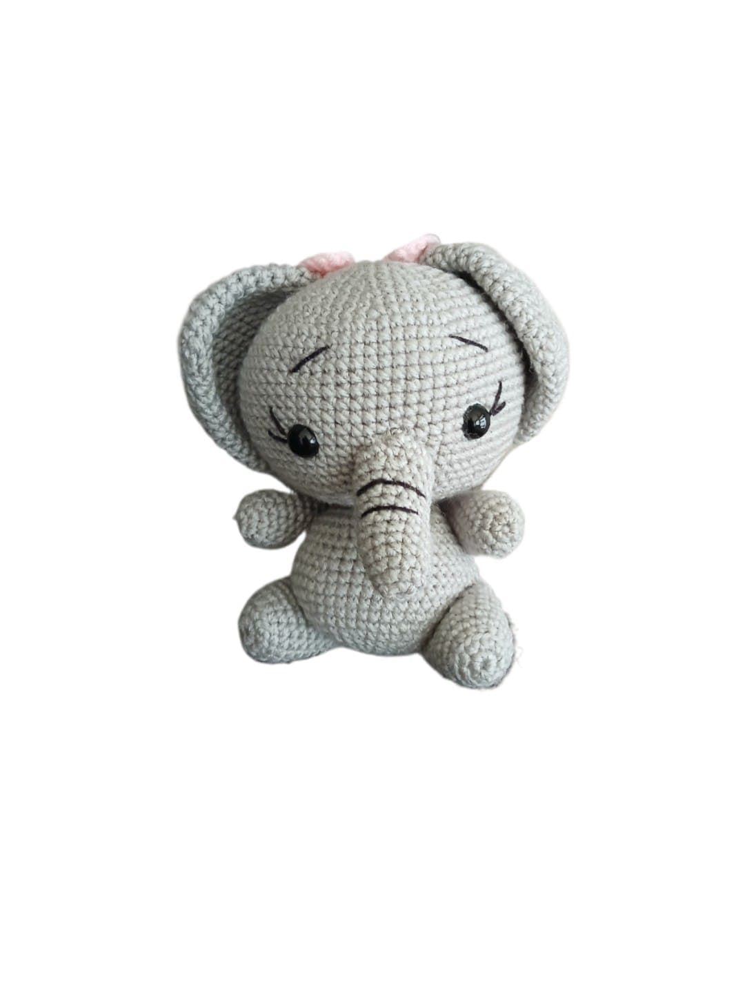 Peluche elefante con lazo hecho a mano a ganchillo (amigurumi). - Imagen 1