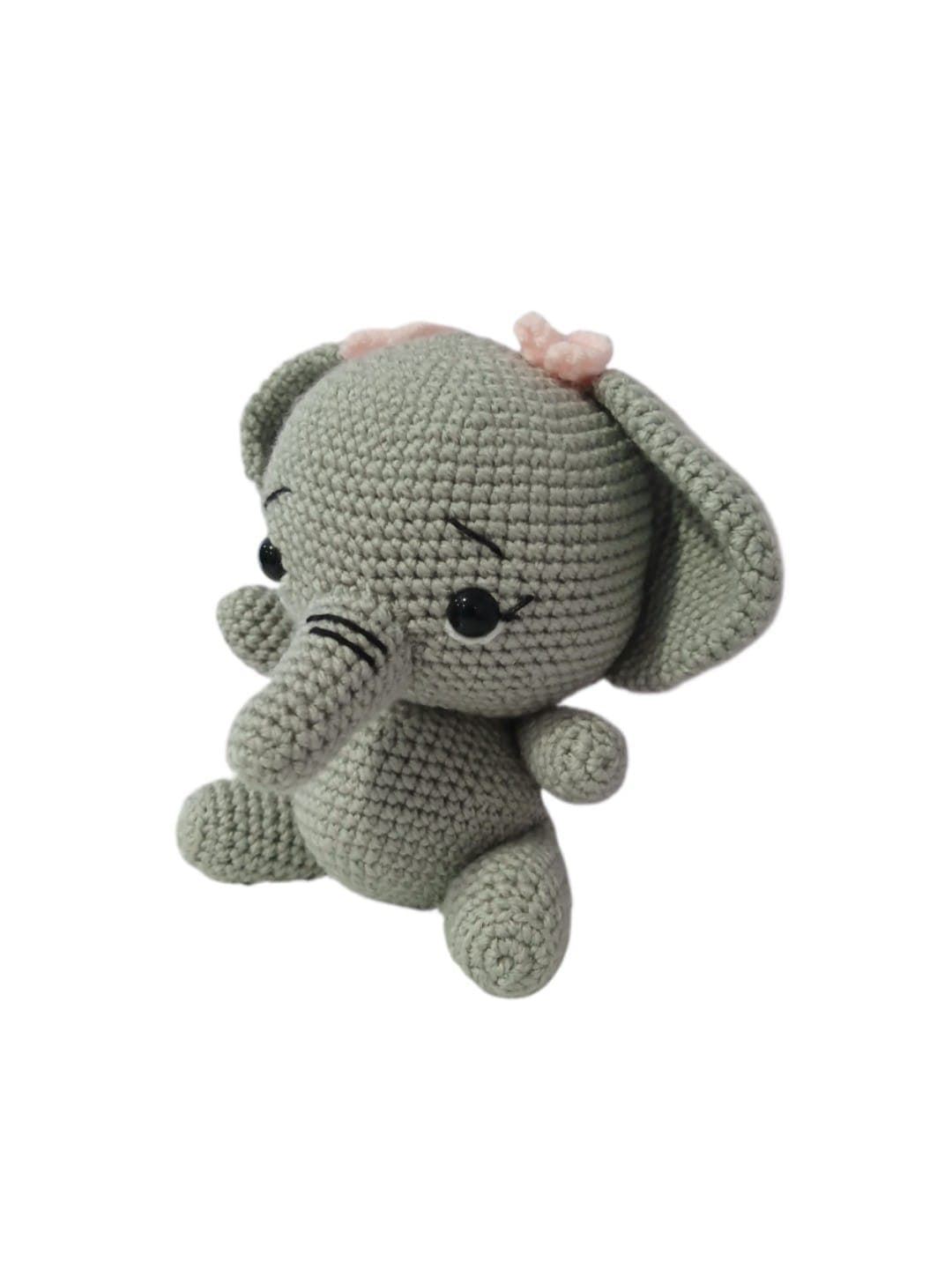 Peluche elefante con lazo hecho a mano a ganchillo (amigurumi). - Imagen 2