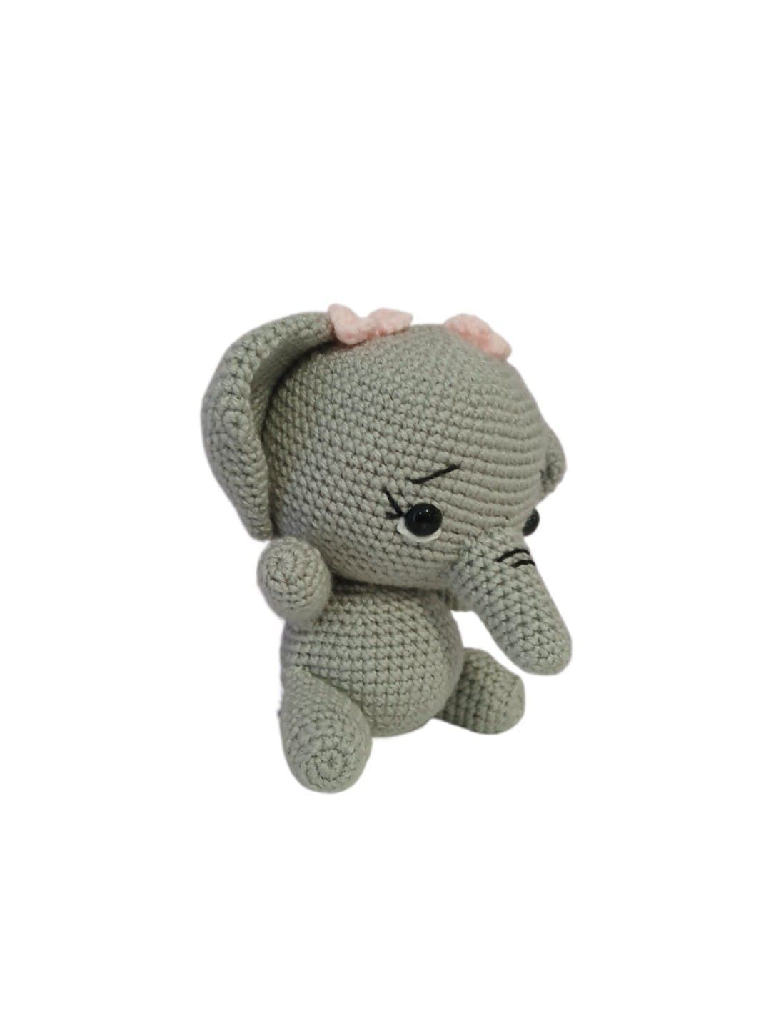 Peluche elefante con lazo hecho a mano a ganchillo (amigurumi). - Imagen 3