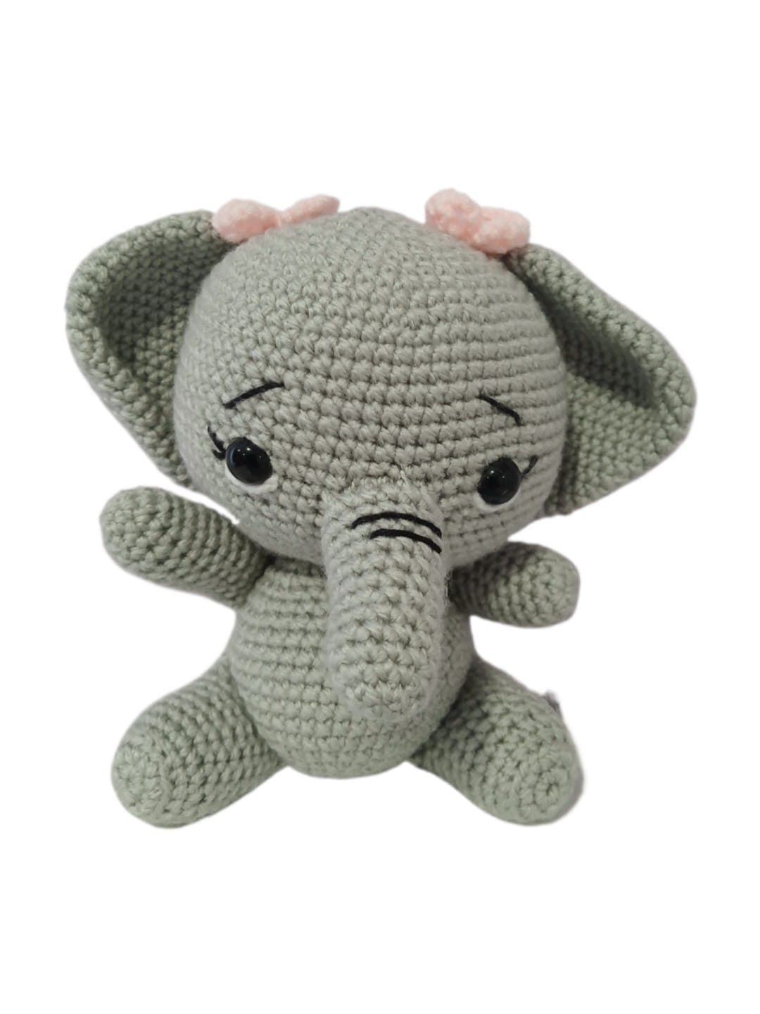Peluche elefante con lazo hecho a mano a ganchillo (amigurumi). - Imagen 4