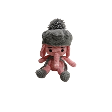 Peluche elefante rosa con bufanda y gorro hecho a mano a ganchillo (amigurumi). - Imagen 1