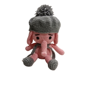 Peluche elefante rosa con bufanda y gorro hecho a mano a ganchillo (amigurumi). - Imagen 1