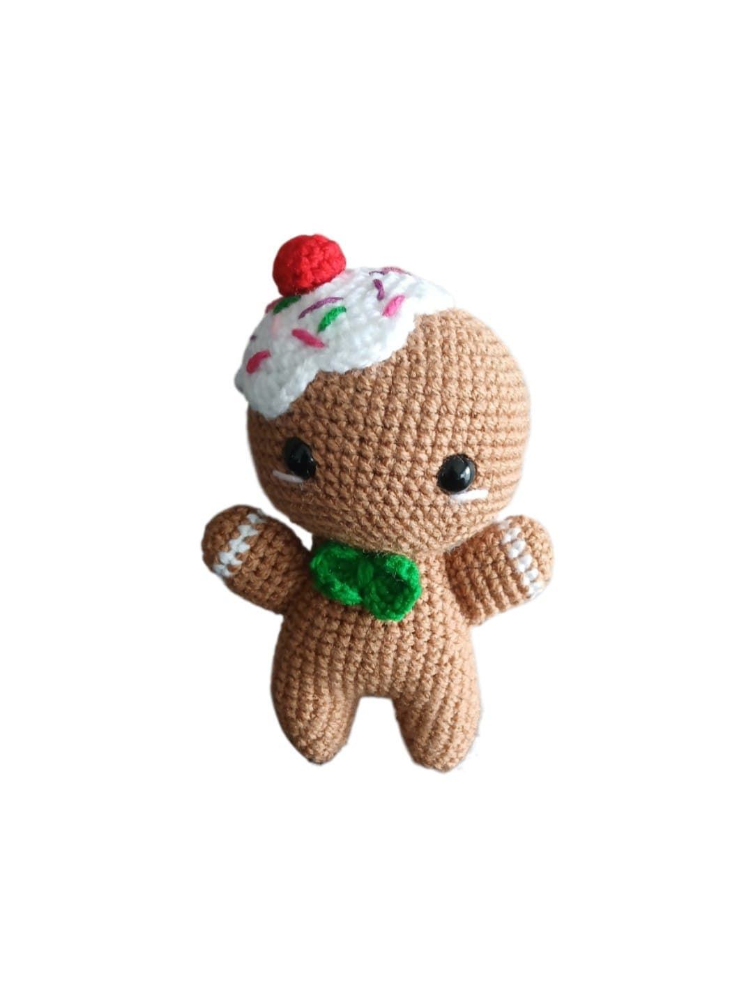 Peluche galleta de jengibre navideña-navidad hecha a mano a ganchillo (amigurumi). - Imagen 1