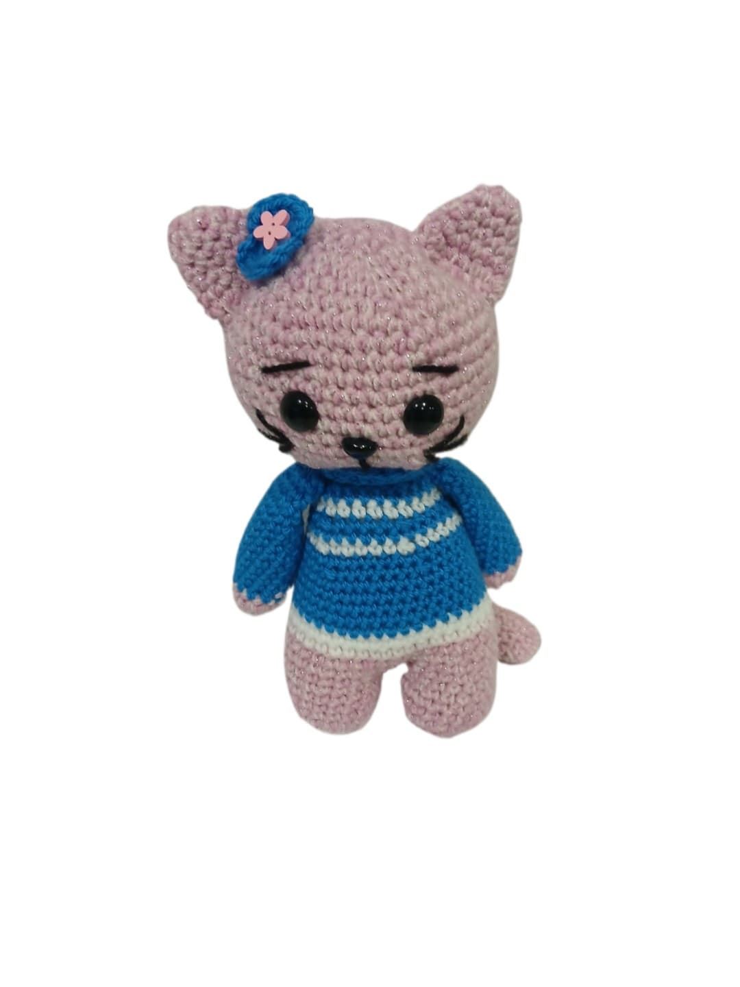 Peluche gato con jersey hecho a mano a ganchillo (amigurumi). - Imagen 1