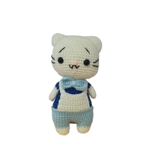 Peluche gato con pantalón azul amigurumi - Imagen 1