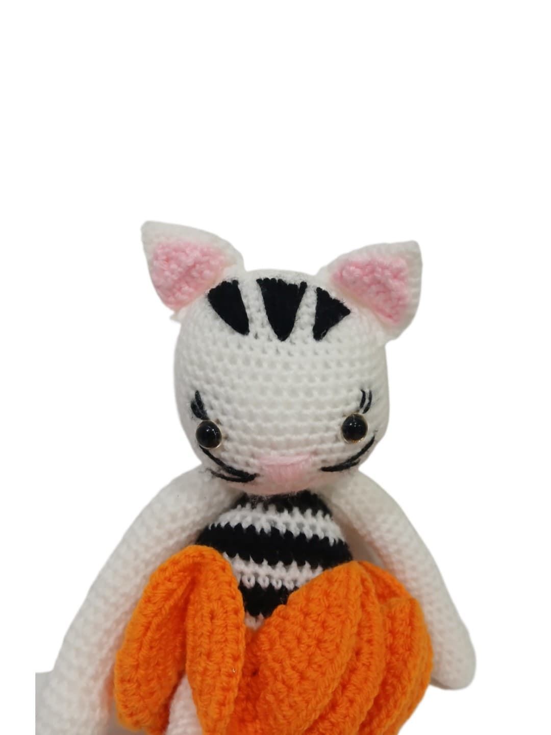Peluche gato con vestido naranja hecho a mano a ganchillo (amigurumi). - Imagen 4