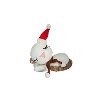 Peluche gato dormido cola beige navidad navideñohecho a mano a ganchillo (amigurumi). - Imagen 1