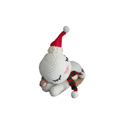 Peluche gato dormido cola beige navidad navideñohecho a mano a ganchillo (amigurumi). - Imagen 2