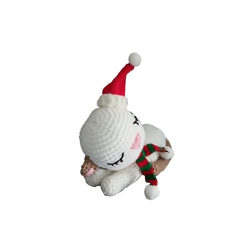 Peluche gato dormido cola beige navidad navideñohecho a mano a ganchillo (amigurumi). - Imagen 2