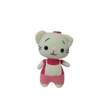Peluche gato-gata con pantalón rosa hecho a mano a ganchillo (amigurumi) - Imagen 1
