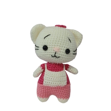 Peluche gato-gata con pantalón rosa hecho a mano a ganchillo (amigurumi) - Imagen 1