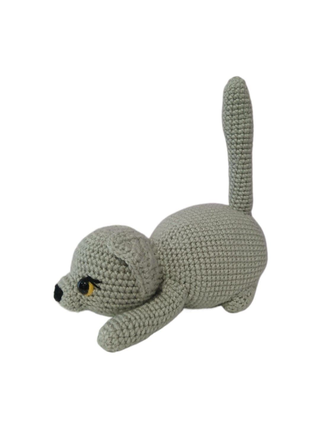 Peluche gato tumbado gris hecho a mano a ganchillo (amigurumi). - Imagen 2