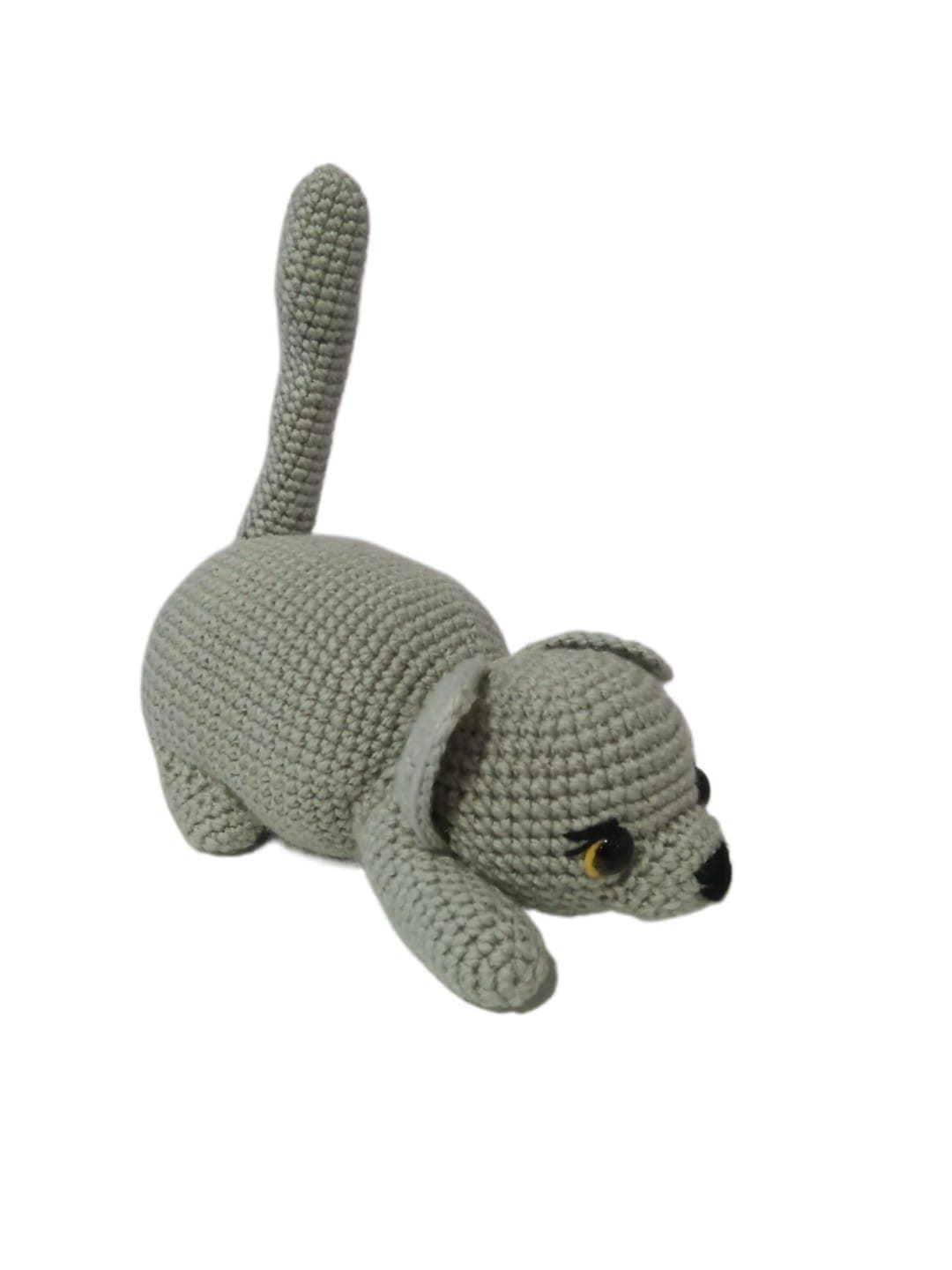 Peluche gato tumbado gris hecho a mano a ganchillo (amigurumi). - Imagen 3