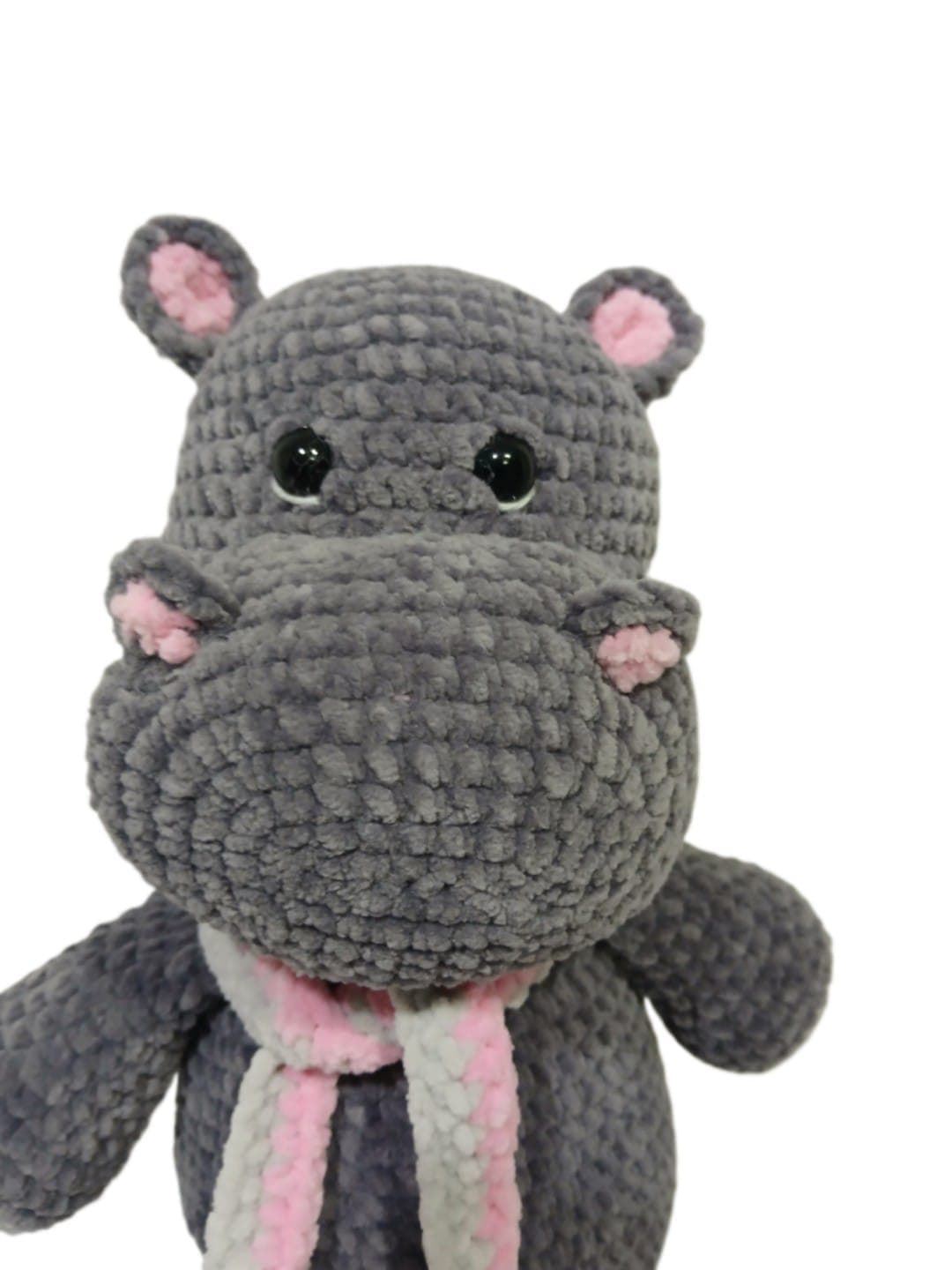 Peluche hipopótamo lana chenille hecho a mano a ganchillo (amigurumi). - Imagen 4