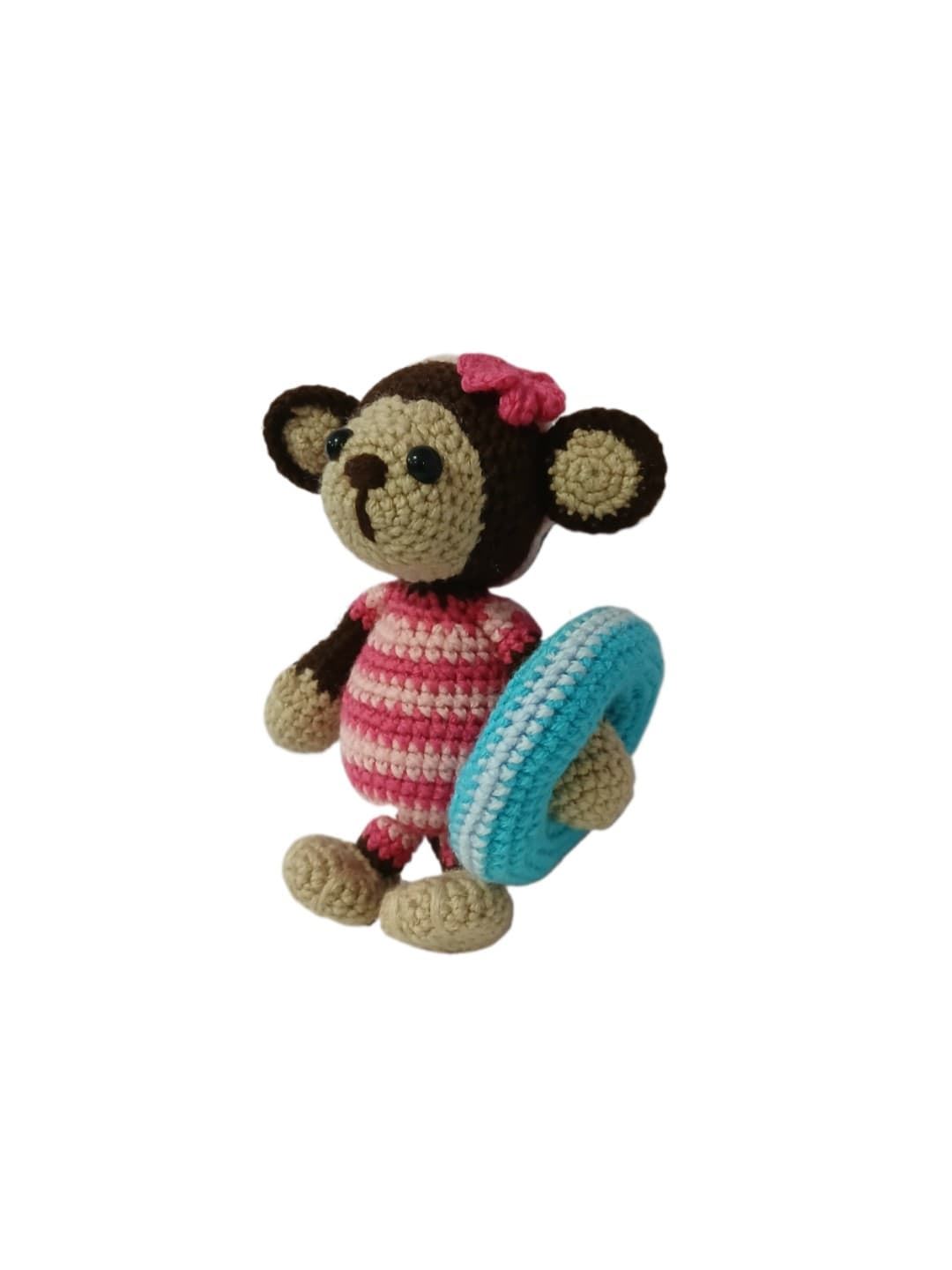 Peluche mono flotador hecho a mano a ganchillo (amigurumi). - Imagen 3