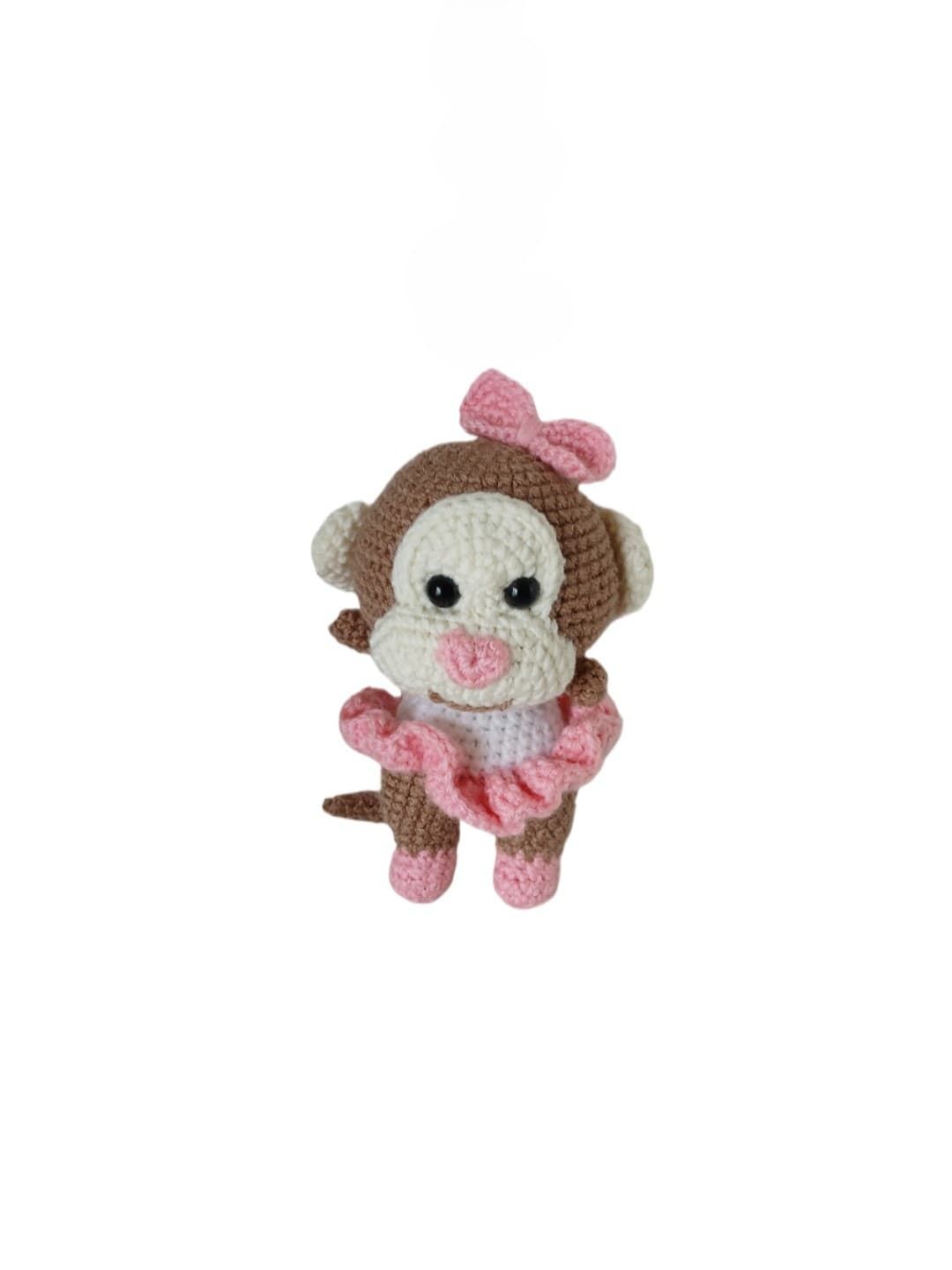 Peluche mono mona con vestido hecho a mano a ganchillo (amigurumi). - Imagen 1