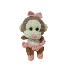 Peluche mono mona con vestido hecho a mano a ganchillo (amigurumi). - Imagen 1