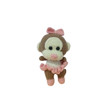 Peluche mono mona con vestido hecho a mano a ganchillo (amigurumi). - Imagen 1