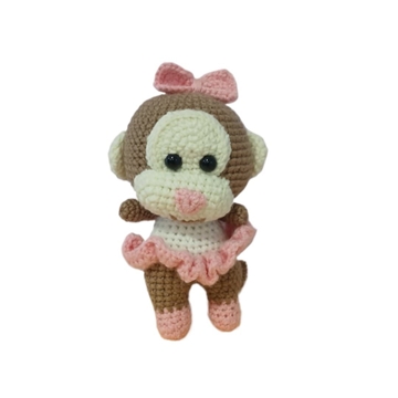 Peluche mono mona con vestido hecho a mano a ganchillo (amigurumi). - Imagen 1