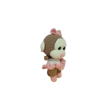 Peluche mono mona con vestido hecho a mano a ganchillo (amigurumi). - Imagen 2