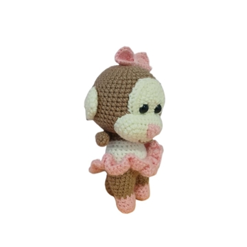 Peluche mono mona con vestido hecho a mano a ganchillo (amigurumi). - Imagen 2